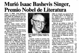 Murió el escritor Isaac Bashevis Singer, Premio Nobel de Literatura Murió el escritor Isaac Bashevis Singer, Premio Nobel de Literatura