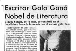 Escritor galo ganó Nobel de Literatura. Escritor galo ganó Nobel de Literatura.