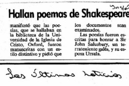Hallan poemas de Shakespeare. Hallan poemas de Shakespeare.