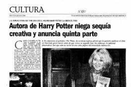 Autora de Harry Potter niega sequía creativa y anuncia quinta parte. Autora de Harry Potter niega sequía creativa y anuncia quinta parte.