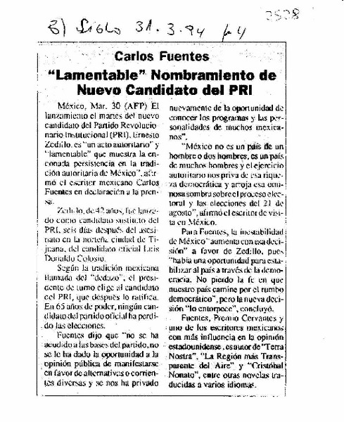 "Lamentable" nombramiento de nuevo candidato del PRI.