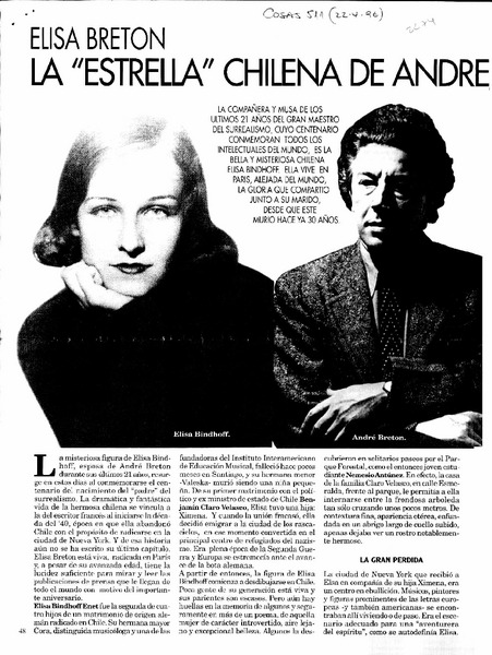 Elisa Breton la "estrella" chilena de André Breton. Elisa Breton la "estrella" chilena de André Breton.