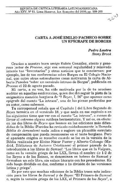 Carta a José Emilio Pacheco sobre un epígrafe de Borges