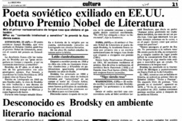 Poeta soviético exiliado en EE.UU. obtuvo Premio Nobel de Literatura. Poeta soviético exiliado en EE.UU. obtuvo Premio Nobel de Literatura.