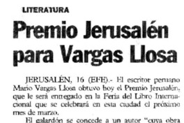 Premio Jerusalén para Vargas Llosa.
