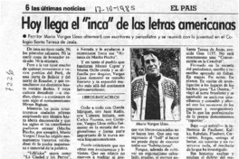 Hoy llega el "inca" de las letras americanas Hoy llega el "inca" de las letras americanas