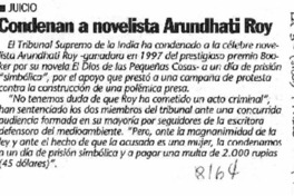 Condenan a novelista Arundhati Roy. Condenan a novelista Arundhati Roy.