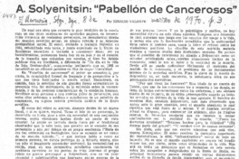 A. Solyenitsin : "Pabellón de cancerosos" A. Solyenitsin : "Pabellón de cancerosos"