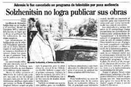 Solzhenitsin no logra publicar sus obras Solzhenitsin no logra publicar sus obras