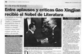 Entre aplausos y críticas Gao Xingjian recibió el Nobel de literatura Entre aplausos y críticas Gao Xingjian recibió el Nobel de literatura