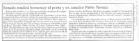 Senado rendirá homenaje al poeta y ex senador Pablo Neruda