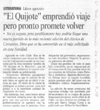 "El Quijote" emprendió viaje pero pronto promete volver "El Quijote" emprendió viaje pero pronto promete volver