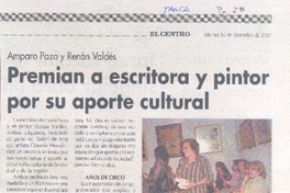 Premian a escritora y pintor por su aporte cultural Premian a escritora y pintor por su aporte cultural
