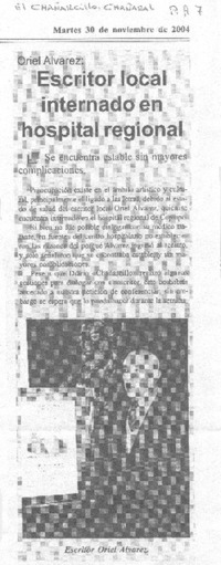 Escritor local internado en hospital regional