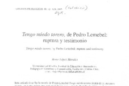 Tengo miedo torero, de Pedro Lemebel: ruptura y testimonio Tengo miedo torero, de Pedro Lemebel: ruptura y testimonio