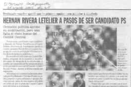 Hernán Rivera Letelier a pasos de ser candidato PS. Hernán Rivera Letelier a pasos de ser candidato PS.