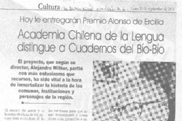 Academia Chilena de la Lengua distingue a Cuadernos del Bío-Bío. Academia Chilena de la Lengua distingue a Cuadernos del Bío-Bío.