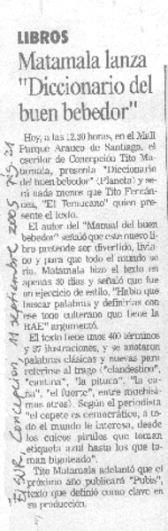 Matamala lanza "Diccionario del buen bebedor".