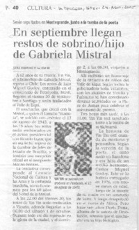 En septiembre llegan restos de sobrinohijo de Gabriela Mistral