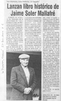 Lanzan libro histórico de Jaime Soler Mallafré.