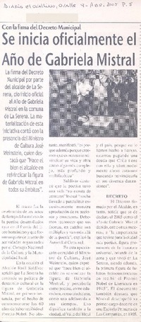 Con la firma del Decreto Municipal : se inicia oficialmente el Año de Gabriela Mistral