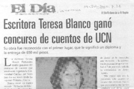 Escritora Teresa Blanco ganó concurso de cuentos de UCN Escritora Teresa Blanco ganó concurso de cuentos de UCN