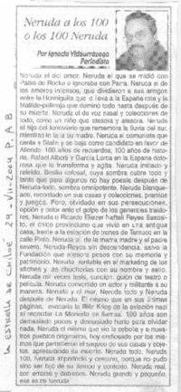 Neruda a los 100 o los 100 Neruda.