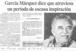 García Márquez dice que atraviesa un período de escasa inspiración García Márquez dice que atraviesa un período de escasa inspiración