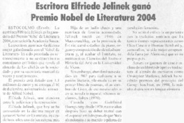 Escritora Elfriede Jelinek ganó Premio Nobel de Literatura 2004 Escritora Elfriede Jelinek ganó Premio Nobel de Literatura 2004