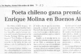 Poeta chileno gana premio Enrique Molina en Buenos aires Poeta chileno gana premio Enrique Molina en Buenos aires