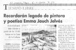 REcordarán legado de pintora y poetisa Emma Jauch Jélves REcordarán legado de pintora y poetisa Emma Jauch Jélves