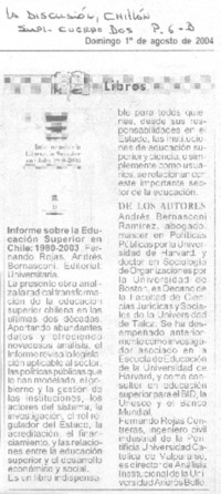 Informe sobre la Educación Superior en Chile: 1980-2003