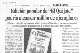 Edición popular de "El Quijote" podría alcanzar millón de ejemplares Edición popular de "El Quijote" podría alcanzar millón de ejemplares