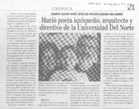 Murió poeta iquiqueño, arquitecto y directivo de la Universidad del Norte
