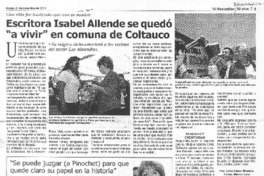 Escritora Isabel Allende se quedó "a vivir" en comuna de Coltauco Escritora Isabel Allende se quedó "a vivir" en comuna de Coltauco