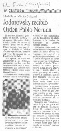 Jodorowsky recibió Orden Pablo Neruda Jodorowsky recibió Orden Pablo Neruda