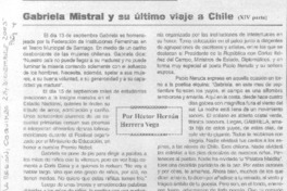 Gabriela Mistral y su último viaje a Chile (XIV parte) Gabriela Mistral y su último viaje a Chile (XIV parte)