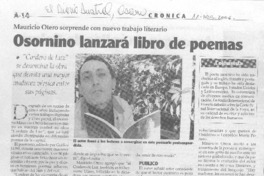 Osornino lanzará libro de poemas