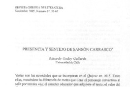 Presencia y sentido de Sansón Carrasco Presencia y sentido de Sansón Carrasco
