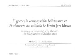 El Gozo y la consagración del instante en El almuerzo del solitario de Efraín Jara Idrovo El Gozo y la consagración del instante en El almuerzo del solitario de Efraín Jara Idrovo