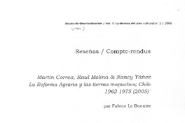 Reforma agraria y las tierras mapuches Reforma agraria y las tierras mapuches