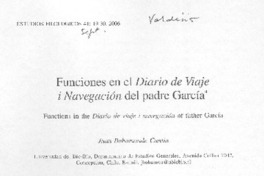 Funciones en el Diario de viaje i navegación del Padre García Funciones en el Diario de viaje i navegación del Padre García