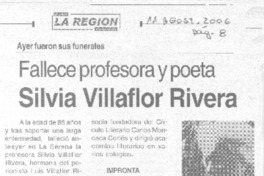 Fallece profesora y poeta Silvia Villaflor Rivera Fallece profesora y poeta Silvia Villaflor Rivera
