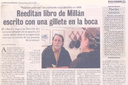 "Relación personal" fue publicado originalmente en 1968 : reeditan libro de Millán escrito con una gillete en la boca "Relación personal" fue publicado originalmente en 1968 : reeditan libro de Millán escrito con una gillete en la boca