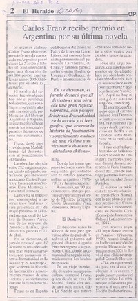 Carlos Franz recibe premio en Argentina por su última novela