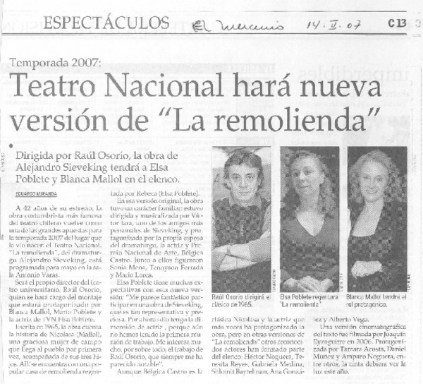 Teatro Nacional hará nueva versión de "La Remolienda"