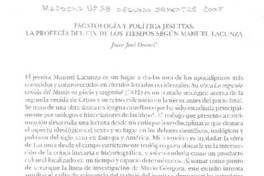 Escatología y política jesuitas. La profecía del fin de los tiempos según Manuel Lacunza Escatología y política jesuitas. La profecía del fin de los tiempos según Manuel Lacunza
