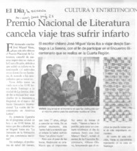 Premio Nacional de Literatura cancela viaje tras sufrir infarto