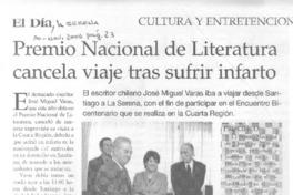 Premio Nacional de Literatura cancela viaje tras sufrir infarto