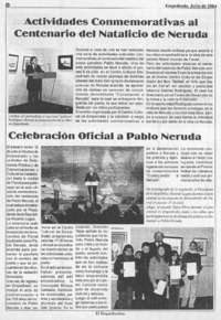 Acividades Conmemorativas al Centenario del Natalicio de Neruda